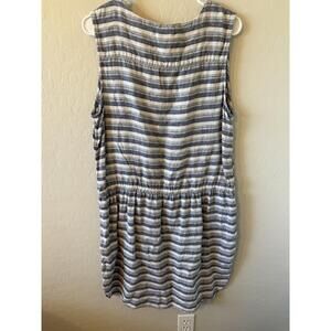 Caslon Dress Womens Medium Striped Sleeveless VNeck Drawstring Linen Chic Resort